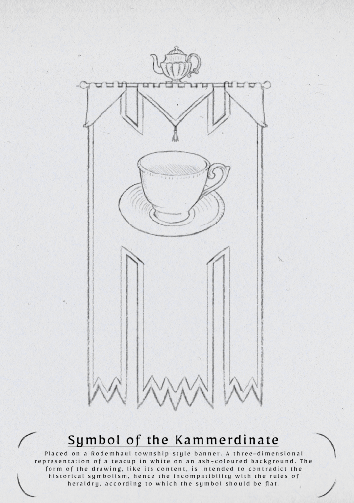 A sketch of the flag with a cup. Symbol of the Kammerdinate, a political group from the book "The Visionary".