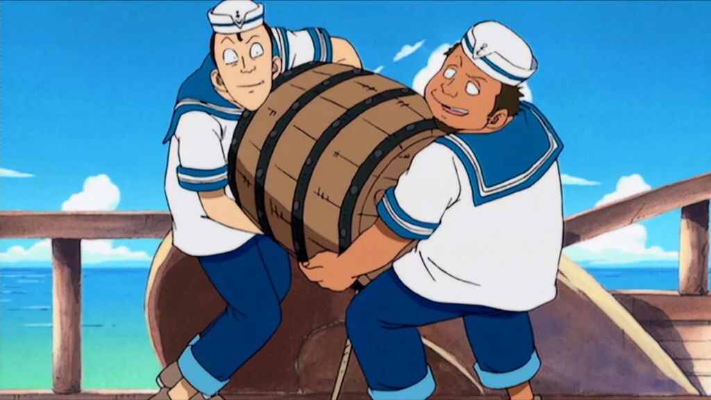 A screenshot from the first episode of "One Piece".